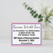 Karma World Tour Midterm Election 2026 GOP Fired Ankündigungspostkarte (Stehend Vorderseite)
