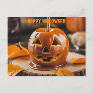 Karmapfel geschnitzt wie Kürbislaterne halloween Postkarte