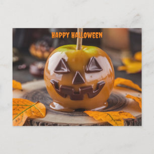 Karmelapfel Schokolade Kürbislaterne halloween Postkarte