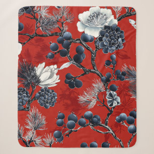 Karmesin Indigo Chinoiserie Pfingstrose Magnolie W Sherpadecke