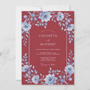 Karmesinblaue Azure-Reben-Hochzeit Einladung
