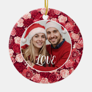 Karmesinrot & Rosiger Nahtloser Rosenmuster Keramik Ornament