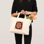 Karmesinrote Arabesken-Blumen-Tasche Mini Stoffbeutel (Vorderseite (Produkt))