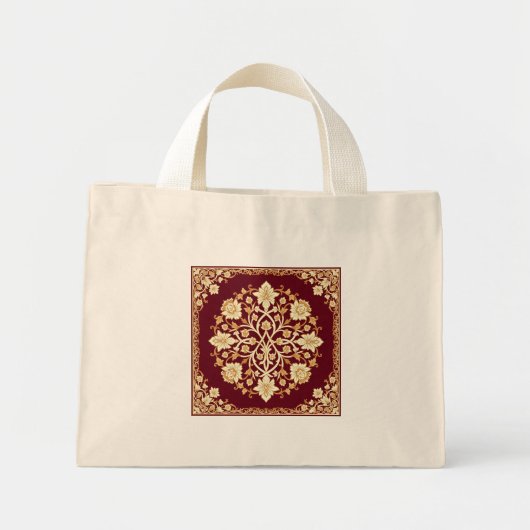 Karmesinrote Arabesken-Blumen-Tasche Mini Stoffbeutel (Vorne)