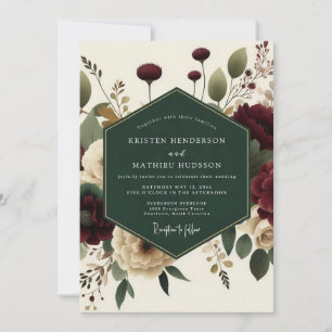 Karmesinrote Blüten Romantische Eleganz Hochzeit Einladung