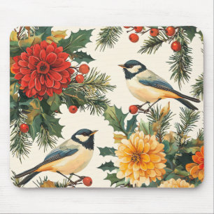 Karmesinrote Dahlia-Meise-Weihnachts-Cream-Muster Mousepad