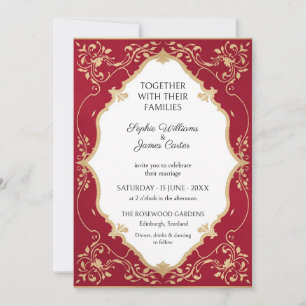 Karmesinrote Gold Barock-Hochzeitseinladung Einladung