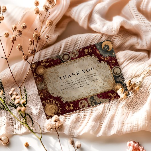 Karmesinrote himmlische barocke Hochzeit Dankeskarte