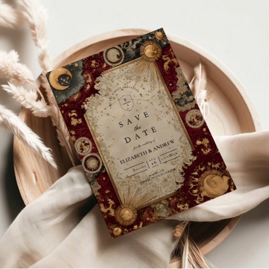 Karmesinrote himmlische barocke Hochzeit Save The Date