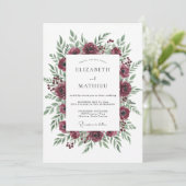 Karmesinrote Olive-Pfingstrosen-Hochzeit Einladung (Stehend Vorderseite)