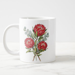 Karmesinrote Protea-Blumenstrauß-Wasserfarbe Jumbo-Tasse