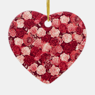 Karmesinrote & rosafarbene nahtlose Rosenmuster Keramik Ornament