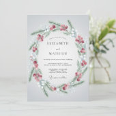Karmesinrote rustikale Winterhochzeit Einladung (Stehend Vorderseite)