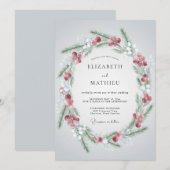 Karmesinrote rustikale Winterhochzeit Einladung (Vorne/Hinten)