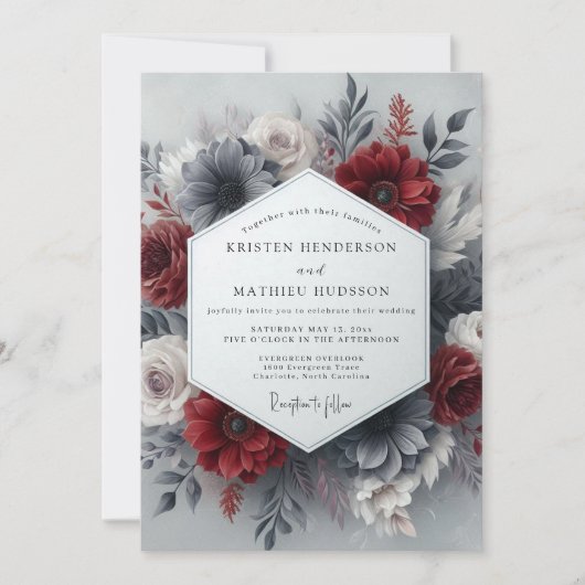 Karmesinrote Slate-Gothic-Hochzeit Einladung (Vorderseite)