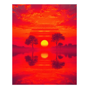 Karmesinrote Spiegelung - Sonnenuntergang über See Fotodruck