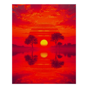 Karmesinrote Spiegelung - Sonnenuntergang über See Poster