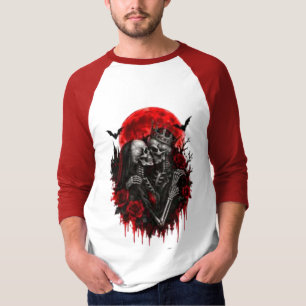 Karmesinrote Umarmung: Skelettliebende T-Shirt