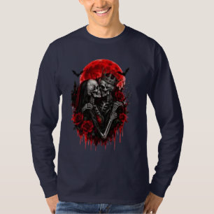 Karmesinrote Umarmung: Skelettliebende T-Shirt