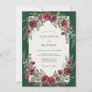 Karmesinrote Waldlaub-Eukalyptus-Hochzeit Einladung