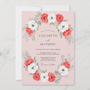 Karmesinrote Weiße Mohn Hochzeit Einladung