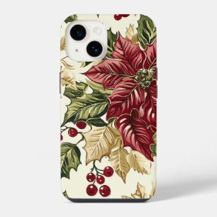 Karmesinroter Champagner-Weihnachtsstern-Stechpalm iPhone 14 Hülle