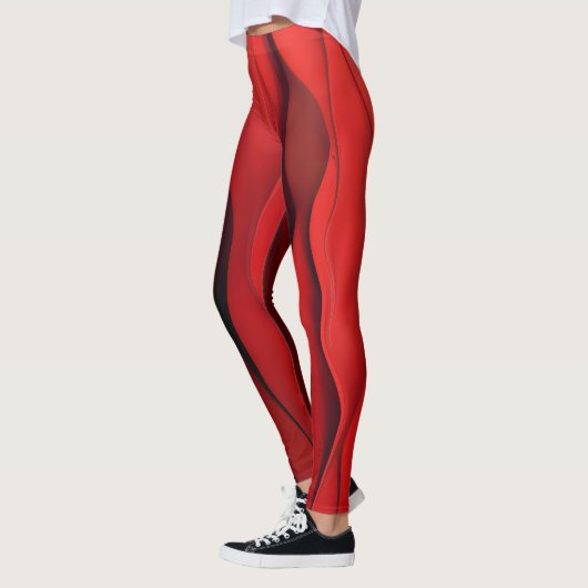 Karmesinroter Fluss – Abstrakte rote Bewegungswell Leggings (Links)