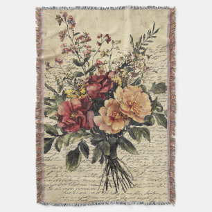 Karmesinroter Pfirsich-Vintage-Rosenstrauß Decke