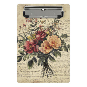 Karmesinroter Pfirsich-Vintage-Rosenstrauß Mini Klemmbrett
