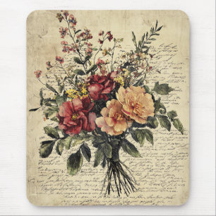 Karmesinroter Pfirsich-Vintage-Rosenstrauß Mousepad