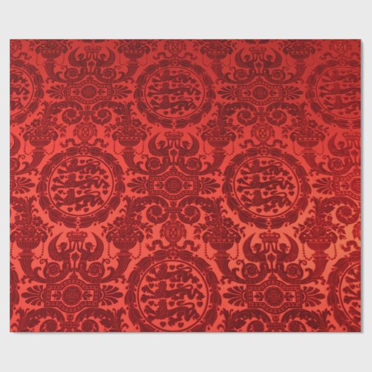 Karmesinrotes Noel-Damask-Geschenkpapier Geschenkpapier (Flach)