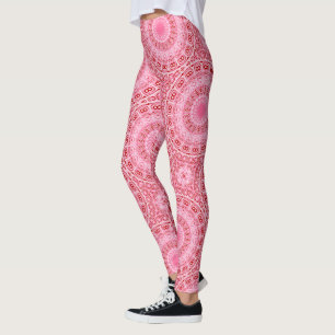 Karmesinrotes und Rosa Mandala-Muster Leggings