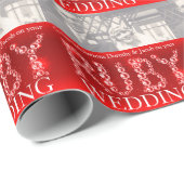 Karminrote Hochzeitsscheinsteine addieren Ihr Foto Geschenkpapier (Rolleneckpunkt)