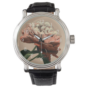 Karminrote Rote Rose mit weißen Akzenten Armbanduhr
