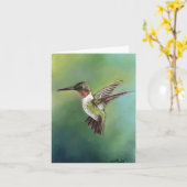 Karminrote Throated Kolibri-Vogel-Kunst Notecard Karte (Gelbe Blume)