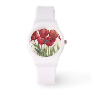 Karminrote Tulpen Armbanduhr