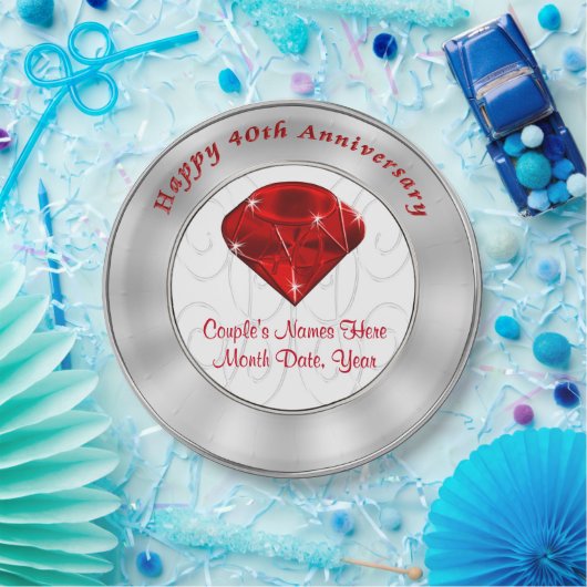 Karminroter personalisierter 40. pappteller (Party)