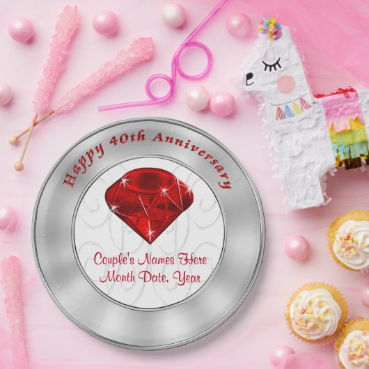 Karminroter personalisierter 40. pappteller (Party)