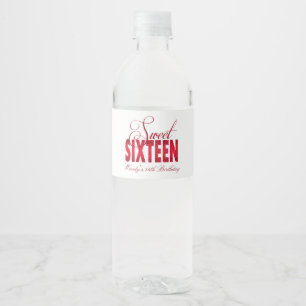 Karminroter roter, bezaubernder Glitzer, Bonbon 16 Wasserflaschenetikett