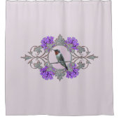 Karminroter Throated Kolibri mit lila Blumen Duschvorhang (Vorderseite)