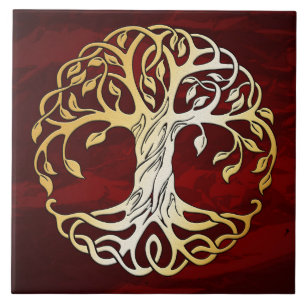 Karminrotes rotes mittelalterliches Hexerei-Ritual Fliese