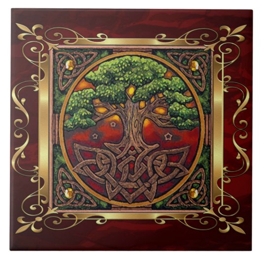 Karminrotes rotes mittelalterliches Hexerei-Ritual Fliese (Vorderseite)