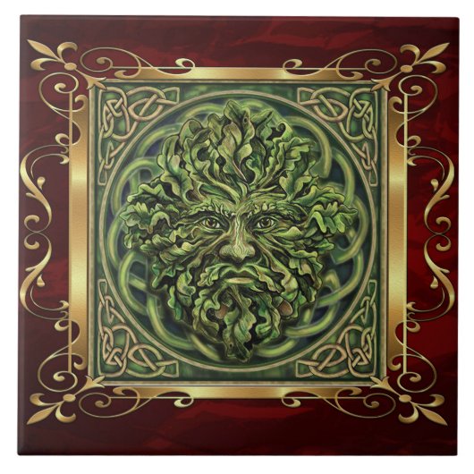 Karminrotes rotes mittelalterliches Hexerei-Ritual Fliese (Vorderseite)