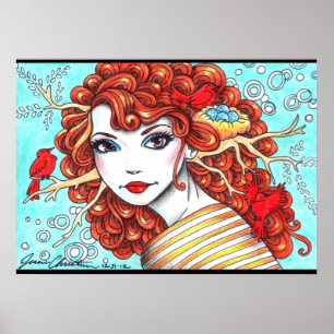 Karminrotes Vogel Rosie Plakat