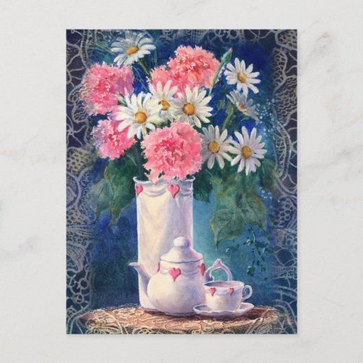 KARNATIONEN & ALTE FLÄCHE VON SHARON SHARPE POSTKARTE (Vorderseite)