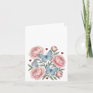 Karner Blue Schmetterlinge, rote Herzen, rosa Blum Einladung