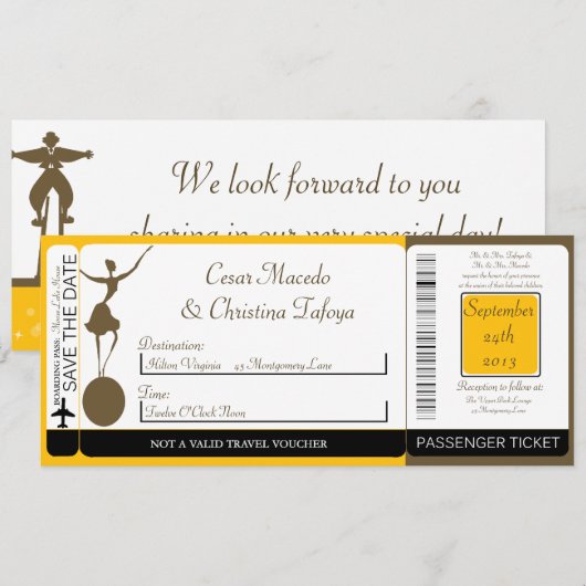 Karneval Boarding Pass Einladung Hochzeit (Vorne/Hinten)