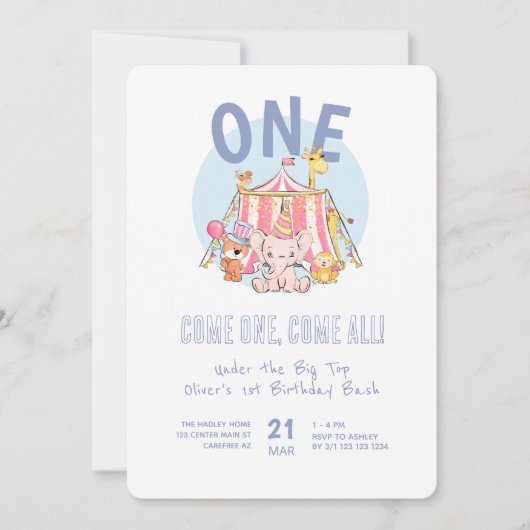 Karneval Circus 1. Geburtstag Bash Einladung (Vorderseite)