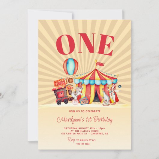Karneval Circus Big 1. Geburtstag Einladung (Vorderseite)