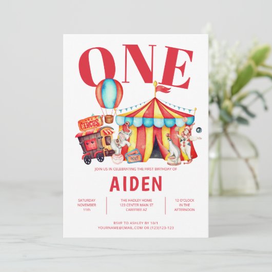 Karneval Circus Big 1. Geburtstag Einladung (Stehend Vorderseite)